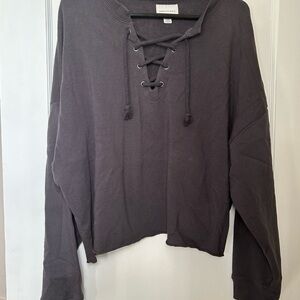 American Eagle Outfitters Charcoal Lace-Up V-Neck Sweater